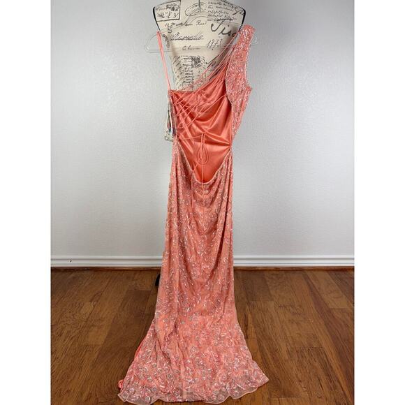 B68 Mac Duggal One Shoulder  Maxi Dress Womens 8 Glam Formal Elegant Wedding - Picture 5 of 9